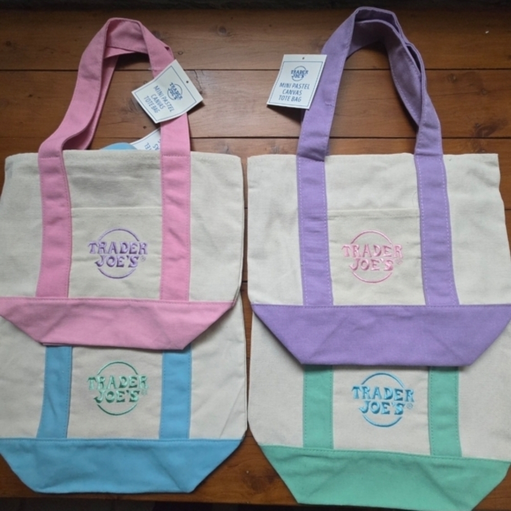 Trader Joe's Pastel Mini Canvas Tote Bag Set